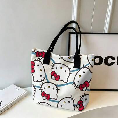 Miniso 三丽鸥 Hello Kitty 简约印花帆布手提包，奶油色单肩包，日常使用