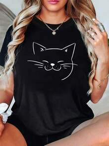 100% algodón [Camiseta con Estampado de Libélula] Camiseta Casual de Manga Corta para Mujer con Estampado de Libélula - Top de Verano Negro con Cuello Redondo, Lavable a Máquina y Transpirable para Atuendos Casuales, Camiseta Cómoda, Diseño Artístico, Camiseta de Tela Suave - Negro - Ver 1