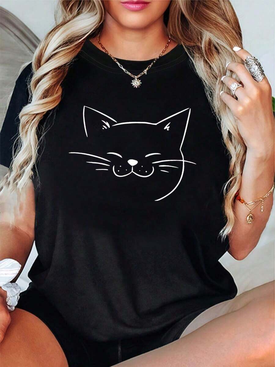 100% algodón [Camiseta con Estampado de Libélula] Camiseta Casual de Manga Corta para Mujer con Estampado de Libélula - Top de Verano Negro con Cuello Redondo, Lavable a Máquina y Transpirable para Atuendos Casuales, Camiseta Cómoda, Diseño Artístico, Camiseta de Tela Suave - Negro - Ver 1