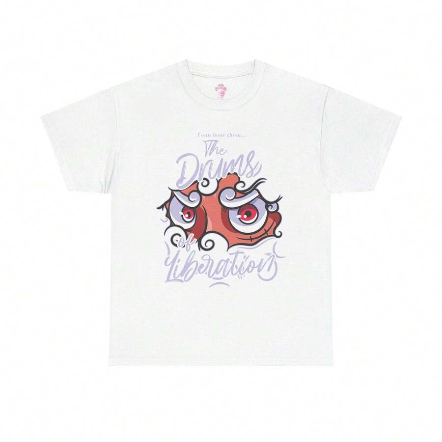 Camiseta L1uffy Drums of Liberation de 220 g, de algodón puro, manga corta, para hombre y mujer. Tejido grueso, resistente a las arrugas y que no se deforma fácilmente. Estilo sencillo y versátil, ligero y transpirable, perfecto para ir al trabajo, viajar, acampar, ir de compras y para el tiempo libre. - Blanco - Ver 1