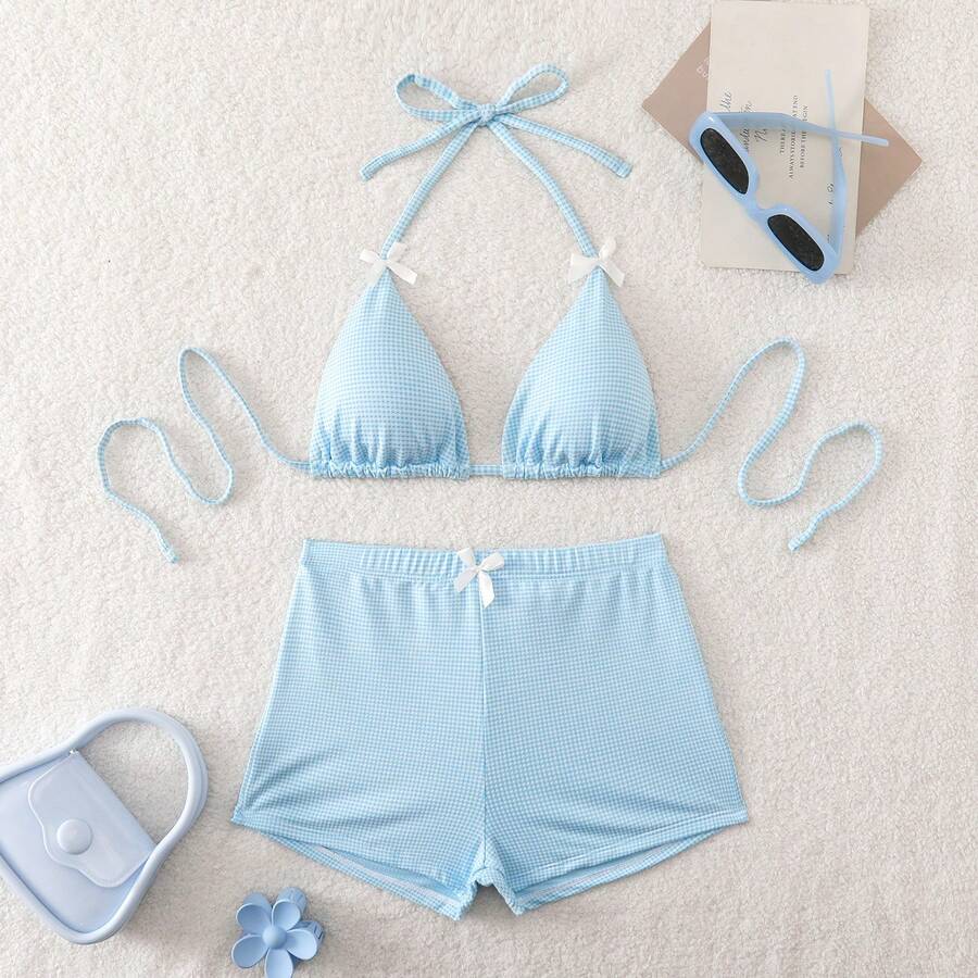 Purely Seductive Backless Bikini With Bow Detail, New Two-Piece Swimsuit With Fresh And Delicate Print. - Blue - View 1