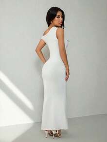 Ropa de verano, atuendos para citas diarias y viajes, atuendos de fiesta, atuendos interiores elegantes para mujeres, atuendos para salir, vestido asimétrico de sirena extra largo con hombros caídos, atuendos de club para mujeres, atuendos de - Blanco - Ver 2