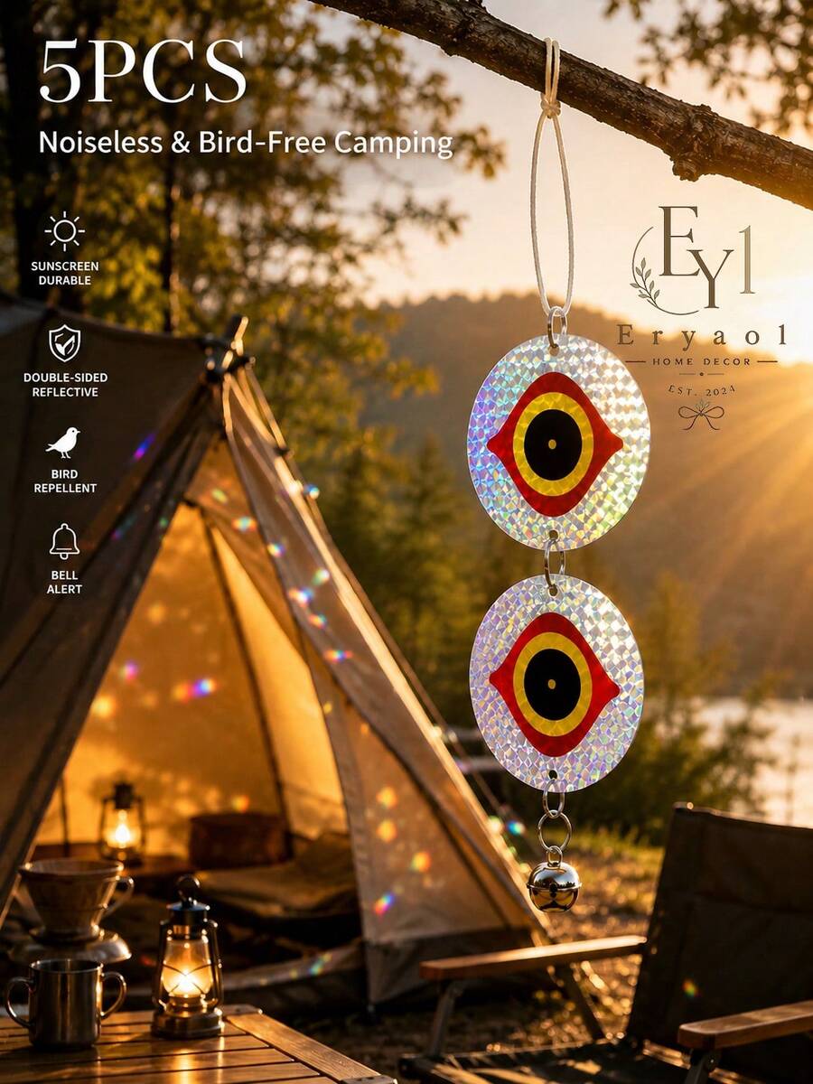 2/3pcs Double-Sided Eagle Eye Reflective Bird Repellent Discs, Upgraded Laser Hanging Bird Scarer With Bell & Nylon Cable Tie, Weatherproof Harmless Deterrent For Garden, Orchard, Balcony & Farm, High Reflectivity Predator Eye Pest Control - Round Eagle Eye - View 1