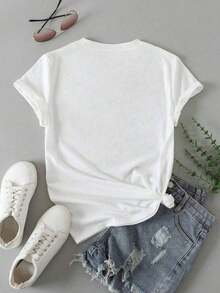 Ropa de Mujer, Estampado de Oruga Hambrienta Adorable, Diseño Artístico de Frutas, Perfecto para Maestras y Niños, Camiseta Casual de Manga Corta 100% Algodón de 220g, Camisetas Gráficas para Mujer, Tops, Conjuntos de Verano, Adecuado como regalo. playera de mujer. blusas>elegantes. boho chic,Top de mujer suave, transpirable y cómodo, ideal para primavera, verano y otoño, perfecto para vacaciones, viajes y uso diario. - Blanco - Ver 2