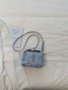 1pc Mini Denim Effect Box Shaped Bag, PU Adjustable Shoulder Strap Crossbody Zipper Handbag For Women, Suitable For Daily Use, Dating, Shopping, Work - Baby Blue - View 9