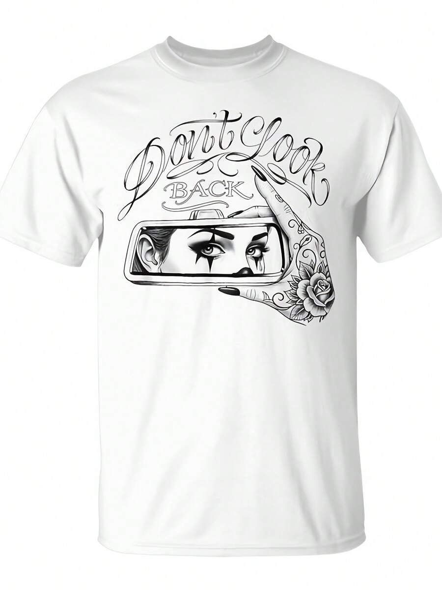 No mires hacia atrás, camiseta de payaso chola  de la banda de tatuajes Chicana. |   Unisex, adecuado para uso diario, divertido artículo novedoso para Navidad, ropa de calle moderna para el verano, elegante y de alta calidad, cómodo y casual, camiseta estampada, 220G, cuello redondo, corte regular. - Blanco - Ver 1