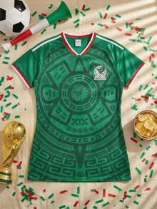 2026 Playera de selección mexicana para mujer,playeras de mujer,verde, detalles de la bandera, tejido ligero, ideal para ver partidos,atuendos de pareja - Negro - Ver 5