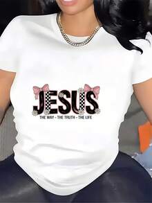Camisetas de Algodón Oversize para Mujer 2026 "Jesús es el camino, la verdad y la vida" 180g Ligeras y Cómodas Camisetas Básicas de Manga Corta Ideales para Reuniones Familiares y Actividades Corporativas - Regalo Perfecto para Navidad y Pascua Suaves y Acogedoras Simples para Uso Diario Camiseta de Manga Corta - Blanco - Ver 7