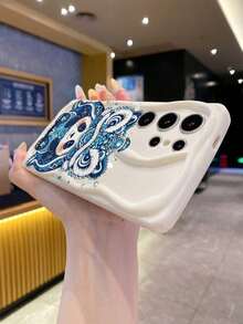 1个时尚熊猫图案不规则奶油色波浪纹手机壳，兼容Galaxy S23/S24/S25/S26/A57/A37/A17/A07，//纯安卓系列，日常使用 - 白色 - 查看 6