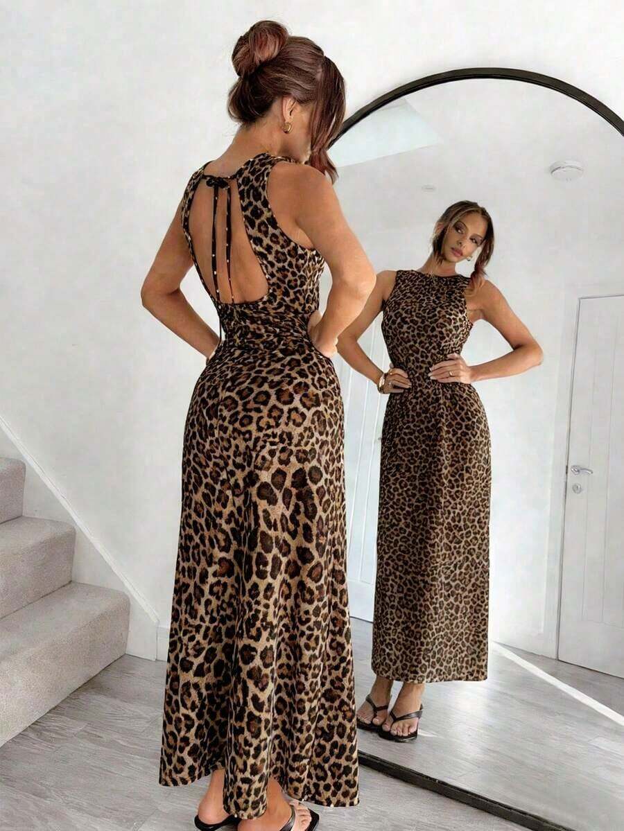 Vestido de verano con espalda abierta, tirantes y estampado de lunares sexy para mujeres - Multicolor - Ver 1