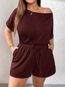 Mono de talla grande para mujer, ropa de verano, shorts, hombros descubiertos y graciosos, conjunto de verano para mujer, atuendo de rave de festival, conjunto de verano para vacaciones de mujer, mono casual de mujer - Rosa Roja - Ver 6