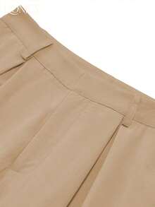 Pantalones anchos de mujer con estampado de lunares en color albaricoque, tela drapeada, diseño de cintura alta y plisado, estilo francés adecuado para la oficina y el uso diario - Caqui - Ver 3