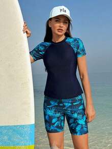 Swim SPRTY Rashguard de mujer con estampado y unicolor combinados - Multicolor - Ver 1