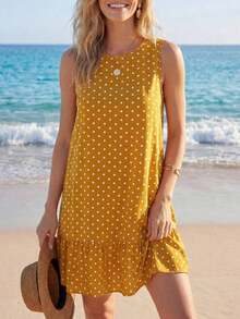Vestido mini casual, de fiesta y de viaje con rayas y fruncido para mujer - Mostaza Amarilla - Ver 1