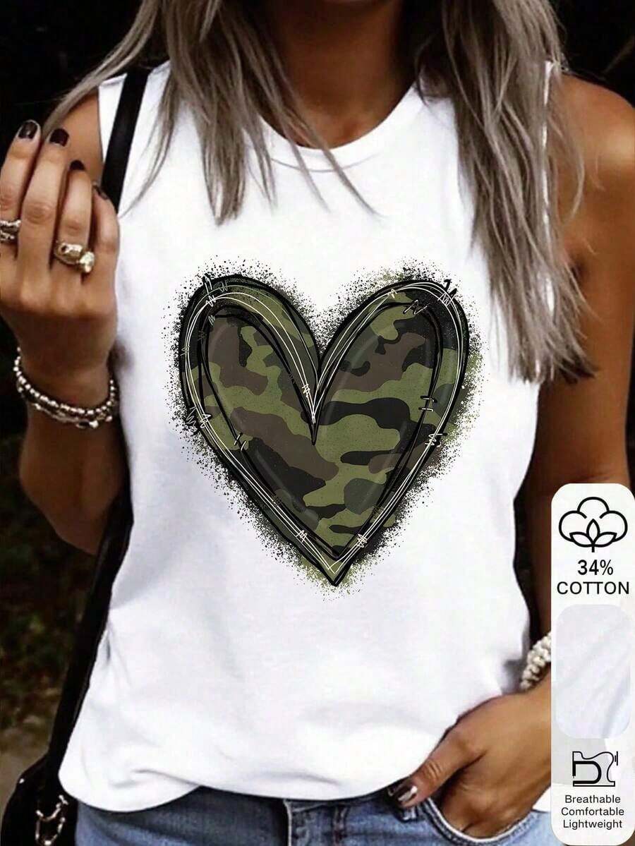 Camiseta de tirantes casual y versátil con cuello redondo y rayas para mujer - Blanco 3 - Ver 1
