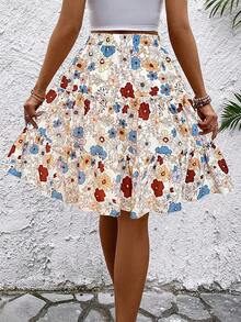 Falda de línea A con volantes y forro, diseño floral de rosas rosas y florecitas, elegante y nueva para la primavera/verano 2026 de Jfghh para mujer, adecuada para mujeres de 20 a 35+ años para ocasiones casuales, vacaciones, playa, citas, o para ir al trabajo (estampado aleatorio). - Multicolor - Ver 2