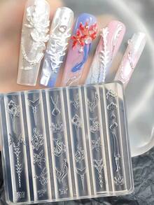 1pc Deep Sea Element Mold, Includes Seashell, Fish Tail, Dolphin, Starfish, Coral, Jellyfish 3D Nail Art Decorations, Essential Tool For Nail Technicians, Transparent Silicone Mold - Clear - View 6