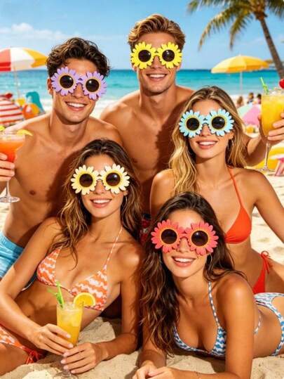 6 chiếc kính râm thời trang hình hoa cúc, kính râm nhựa hình hoa hướng dương độc đáo, thích hợp cho mùa hè, bơi lội, đi biển, chống tia UV, phụ kiện chụp ảnh vui nhộn, quà tặng sinh nhật.