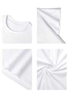 Conjunto de 3 piezas de camisetas juveniles de verano de manga corta y cuello redondo con estampado tropical, sencillas y elegantes. - Blanco - Ver 3
