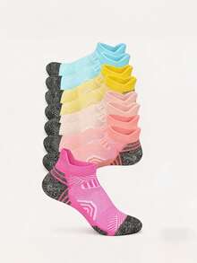 1/5 Pairs Women's Socks, Random Colors, Lightweight Geometric Pattern Contrast Color Mesh Breathable Sports Street Style Fashion Versatile Soft Comfortable Casual Daily Ankle Socks - Multicolor - View 4