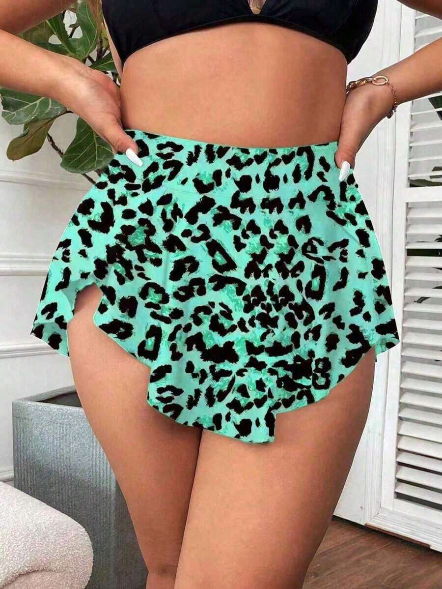 Falda de baño de unicolor para mujer de talla grande, adecuada para vacaciones de verano - Verde - Ver 1