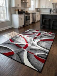1pc Minimalist Red Black White Geometric Line Area Rug, Luxury Home Decor Carpet, Hallway Runner, Rug, Runner, Small Area Rug, Mat, Home Decor, Area Carpet, Living Room Area Rug, Living Room Home Decor, Room Decor, Washable Carpet - Multicolor - View 5