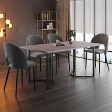 Dining Set (140x80 Cm Dining Table With 4 Chairs), Modern Kitchen Table Set, Velvet Dining Chair With Diamond Pattern, Adjustable Chair Legs, Grey Velvet, Grey MDF Tabletop, Black Table Legs - 灰色 - 查看 2