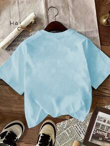 Camiseta de mujer, de manga corta y cuello redondo, con estampado floral de margaritas blancas y hojas verdes, lavable a máquina, adecuada para uso casual, ropa versátil, camiseta moderna y a la moda, material cómodo, para entusiastas de la moda. L4F1 - Azul cielo - Ver 2