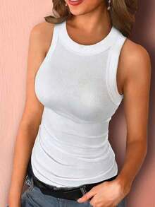 Musculosa De Cuello Redondo Y Ajuste Ajustado unicolor - Blanco - Ver 4