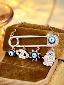 Vanel 1 buah Kalung Modis yang Dipersonalisasi, Desain Mata Jahat dan Peniti CZ, Aksesori Fashion Unik untuk Pemakaian Sehari-hari - mawar emas-putih - View 4