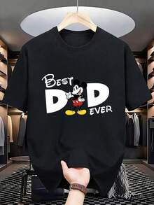 Disney Men's Casual T-Shirt, "Best Dad Ever" Mickey Print, Perfect For Father's Day, Heartfelt & Stylish. - màu đen - Xem 2