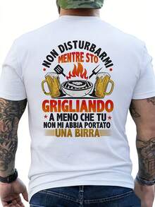 Una divertida camiseta de barbacoa para hombre, estampada con frases sobre cerveza italiana y la frase "No molestar BBQ", con el mismo diseño en la parte trasera, perfecta para amantes de la barbacoa y fiestas de barbacoa al aire libre - una fantástica camiseta de barbacoa con temática italiana, un excelente regalo para papás. - Blanco - Ver 8