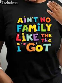 Talla Grande - Camiseta de Cuello Redondo Talla Grande con Letras Coloridas "No Hay Familia Como La Que Tengo" 100% Algodón, Camiseta de Manga Corta, Top Casual a la Moda, Ropa de Mujer para Primavera/Verano, Ideal para el Día de la Madre/Aniversario/Día del 1 de Junio, Tallas 0XL-4XL - Blanco 7 - Ver 10