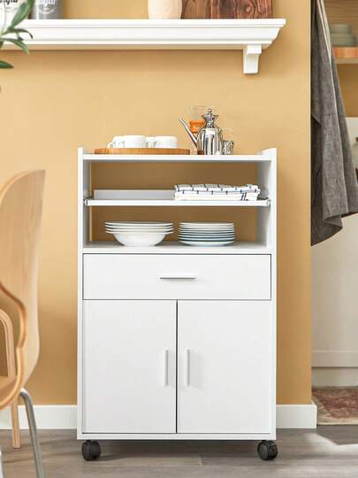 SoBuy FSB09-SCH, Mobile Kitchen Cabinet Microwave Oven Cabinet Kitchen Storage Trolley Kitchen Dining Room Storage Cabinet On Wheels, Black