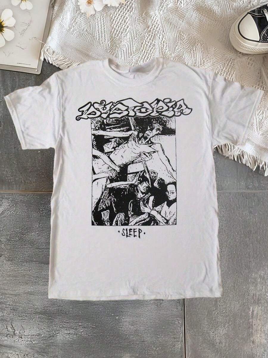 Camiseta blanca unisex con el álbum Sleep de la banda Dystopia, disponible en tallas desde S hasta XXL, modelo CS0202 - Blanco - Ver 1
