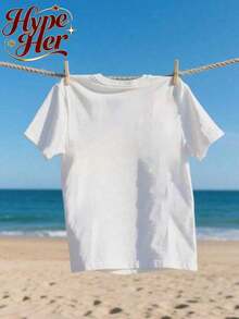 Camiseta de manga corta blanca de cuello redondo, holgada y multifuncional para mujer, con estampado 'Lamb Dilly', ideal para vacaciones casuales de verano, top moderno para uso diario, adecuada para el uso cotidiano, camiseta fresca de verano, estilo unisex. - Blanco - Ver 2