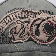 Gorra de béisbol con estampado de tiburón desgastado, estilo vintage y versátil de hip hop, adecuada para la calle, viajes, ajustable, para todas las estaciones - Tiburón parche - Ver 8
