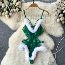 Vestido ajustado de Navidad para mujer, Vestido corto con lentejuelas y tirantes rojos, vestido de noche Sexy ajustado para fiesta y Club, minivestido erótico de conejito para Cosplay - QD133-Verde - Ver 5