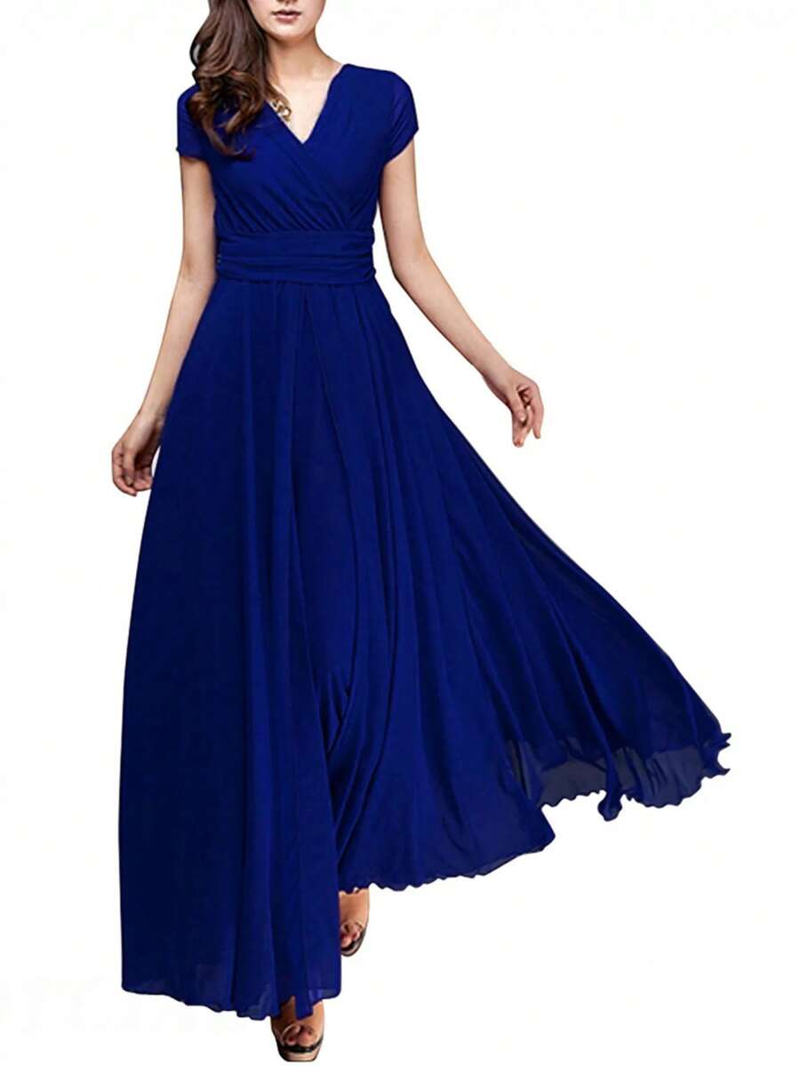 Vestido largo bohemio de moda para mujer, vestido de noche largo con cuello en V, Vestidos sin mangas - Azul - Ver 1