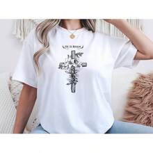 Camiseta Él Ha Resucitado| Camiseta con Cruz de Pascua| Camiseta con Gráfico Floral de Fe Cristiana - Blanco - Ver 1