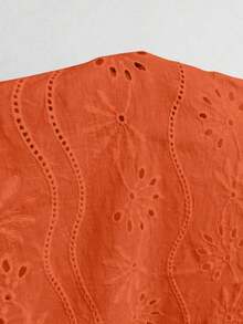 Camisa de mujer con escote en V con muesca, mangas abullonadas, blusa de manga corta - Naranja - Ver 7