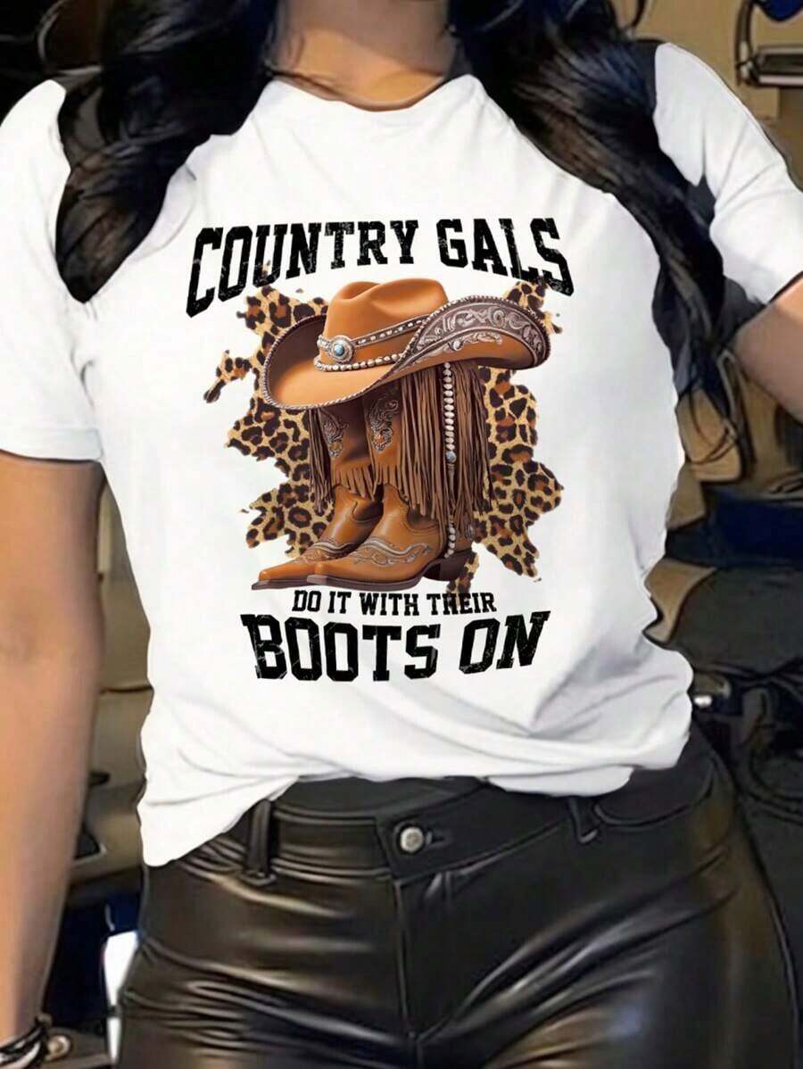 Camiseta de mujer de cuello redondo con estampado de festival de música COUNTRY GALS DO IT WITH THEIR BOOTS ON Camiseta gráfica para mujer - Blanco - Ver 1