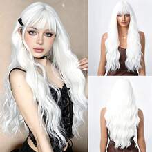 Tóc giả dài 26 inch chất liệu cao cấp màu trắng, xoăn nhẹ, có mái, thích hợp cho cosplay, dự tiệc, lễ hội, chịu nhiệt. - trắng - Xem 9