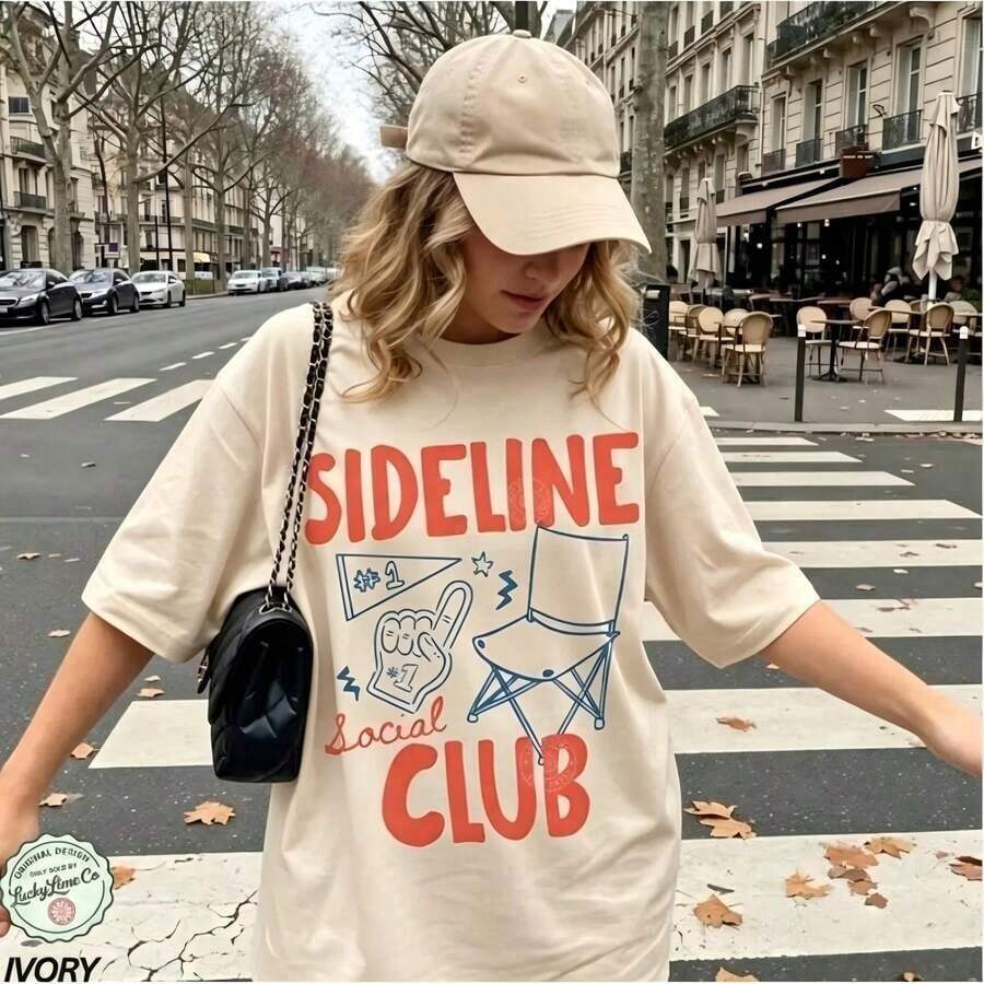 Camiseta del Club Social Sideline, Camiseta para Mamá de Béisbol, Camiseta para Mamá Deportista, Camiseta para Mamá de Fútbol, Camiseta para Mamá de Sóftbol, Temporada de Fútbol Americano, Camiseta para el Día del Partido 2026, 100% Algodón - Albaricoque - Ver 1