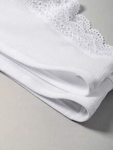 4pcs Women's White Lace Trim Ribbed Comfortable Ultra-Thin Breathable Minimalist Solid Color Thong - Multicolor - View 10