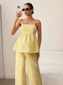 Set de 2 piezas de conjunto informal de camiseta de tirantes y pantalón de pierna ancha con estampado floral para maternidad - Amarillo 2 - Ver 8
