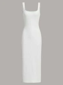 Vestido sin mangas de color liso y versátil para el verano - Blanco - Ver 1