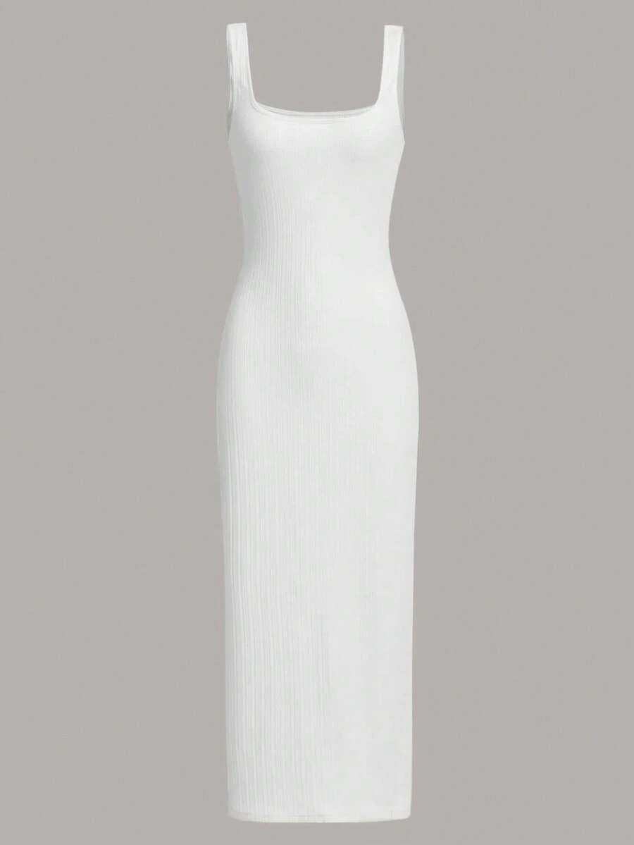Vestido sin mangas de color liso y versátil para el verano - Blanco - Ver 1
