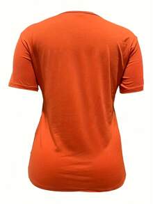Printed Crew Neck T-Shirt In Plus Size - Orange-red - View 3