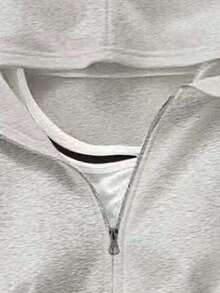 Chaqueta con capucha de manga larga, minimalista y casual de unicolor para mujer - Gris - Ver 5